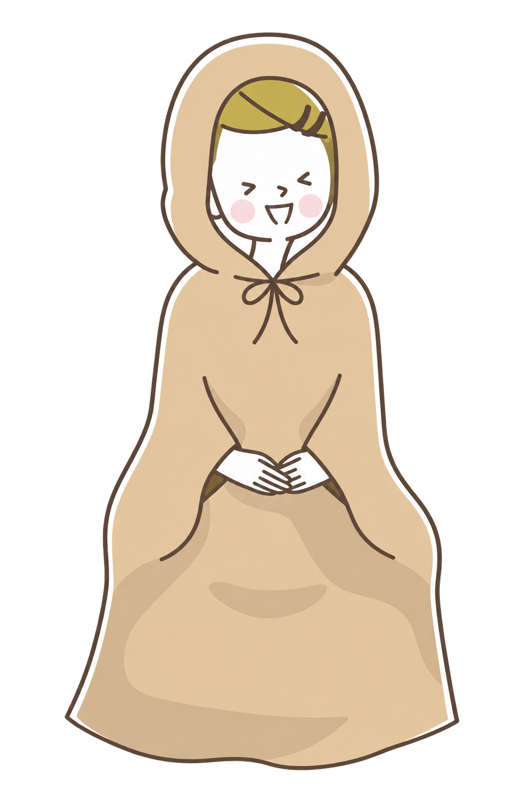 ベージュのマント姿の女性
